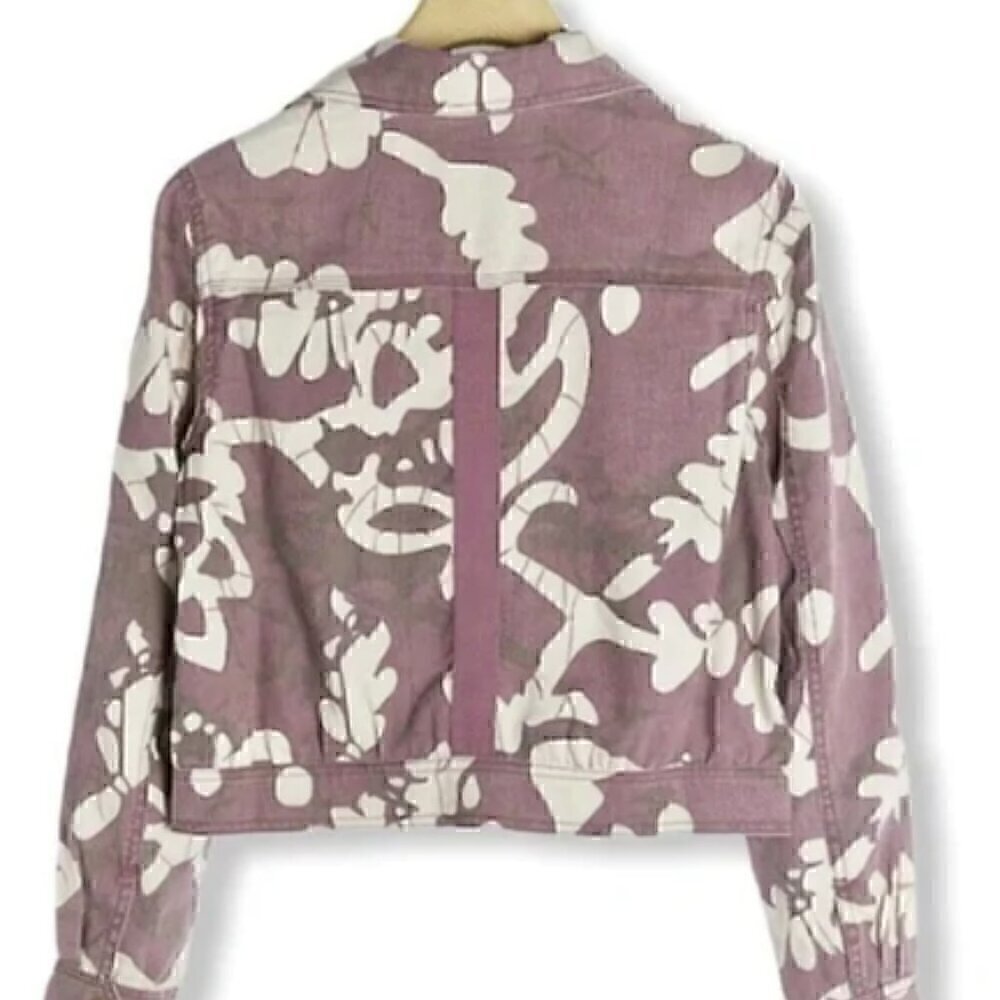 Anthropologie Mags Utility Trucker Jacket Purple Motif - Picture 9 of 11